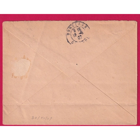 N°111 129 LEVEE EXCEPTIONNELLE PARIS DEPART 1907 POUR BORDEAUX LETTRE COVER