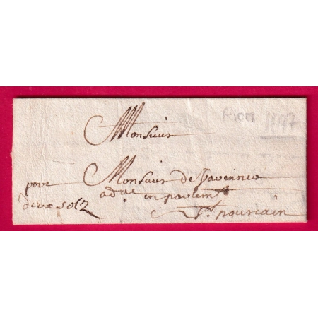 LETTRE DE 1697 RIOMS PUY DE DOME POUR ST POURCAIN ALLIER LETTRE COVER