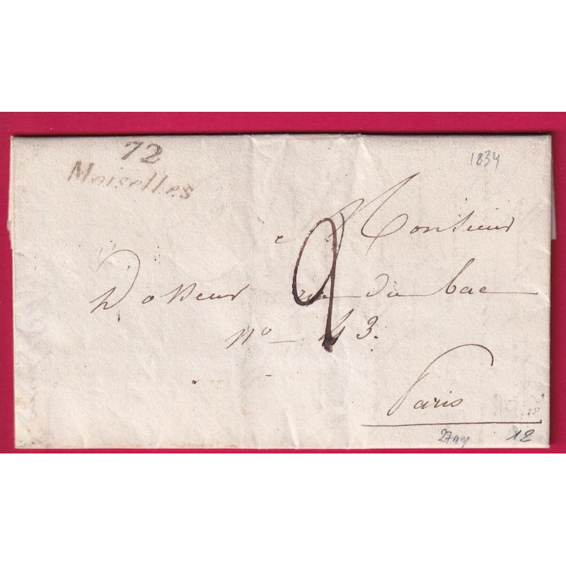 CURSIVE 72 MOISELLES SEINE ET OISE 1834 INDICE 12 POUR PARIS LETTRE COVER