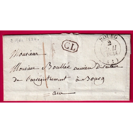 CAD TYPE 13 BOURG EN BRESSE AIN TAXE LOCALE 1 + CL NOIR 1834 POUR BOURG EN BRESSE LETTRE COVER