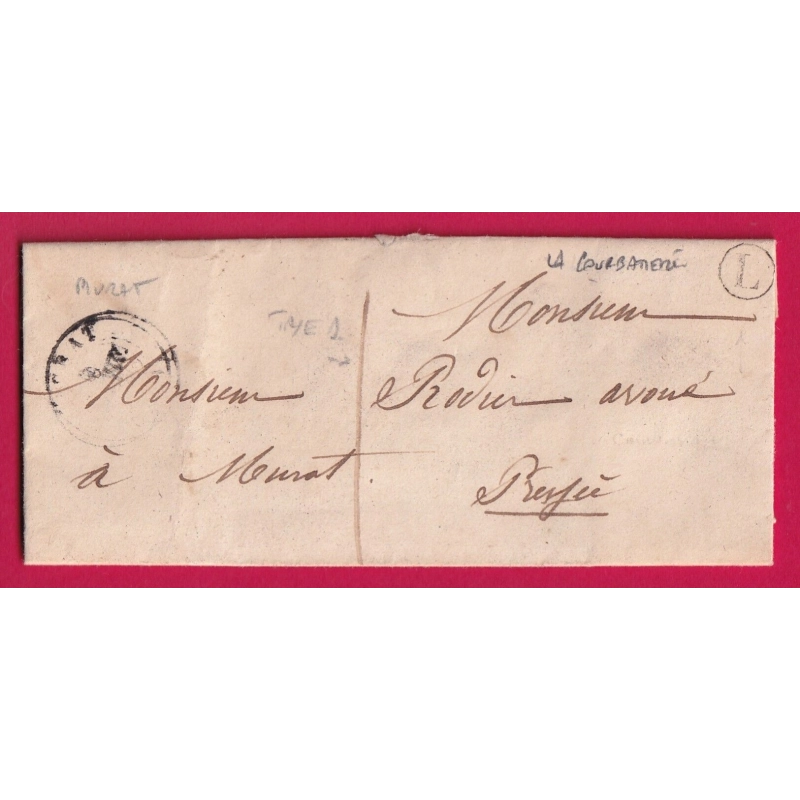 CAD TYPE 15 MURAT CANTAL TAXE LOCALE 1 BOITE RURALE L LA COURBATIERE POUR MURAT LETTRE COVER