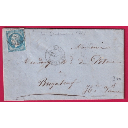 N°22 CAD AMBULANT PERIGUEUX A PARIS  TEXTE LA SOUTERRAINE CREUSE POUR BUJALEUF HAUTE VIENNE TYPE 22 AU DOS LETTRE COVER