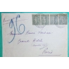 N°130 BANDE DE 4 SEMEUSE LIGNEE ENVELOPPE PNEUMATIQUE PARIS RUE DES SAINTS PERES POUR GRAND HOTEL 1920 COVER FRANCE