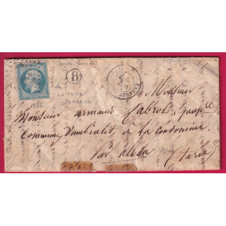 N°22 GC 1982 LAUTREC TARN BOITE RURALE B LA TOUR D'ARAGON POUR ALBAN LETTRE COVER