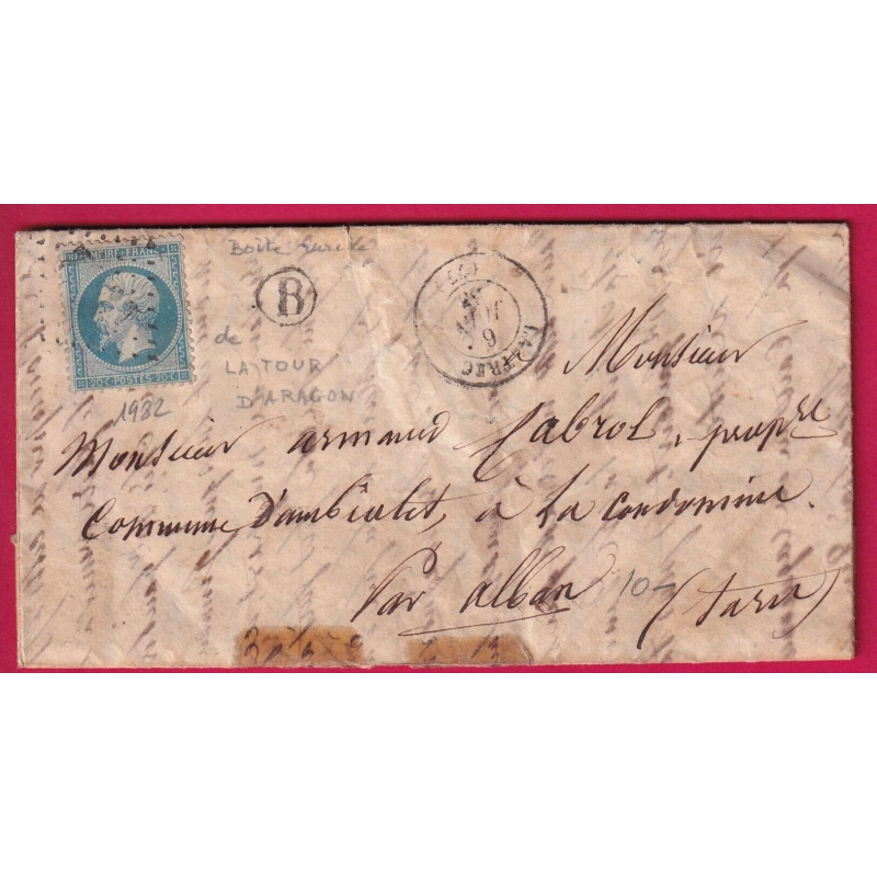 N°22 GC 1982 LAUTREC TARN BOITE RURALE B LA TOUR D'ARAGON POUR ALBAN LETTRE COVER