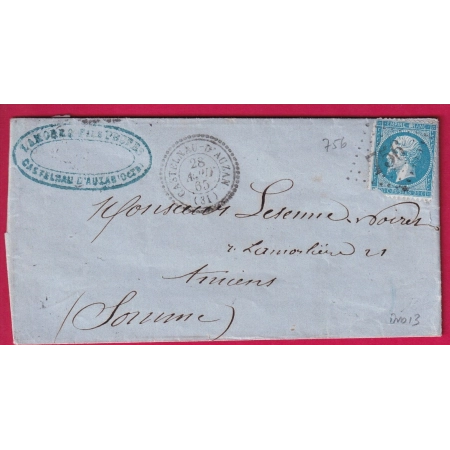 N°22 GC 756 CATELNAU D'AUZAN GERS CAD TYPE 22 POUR AMIENS SOMME LETTRE COVER