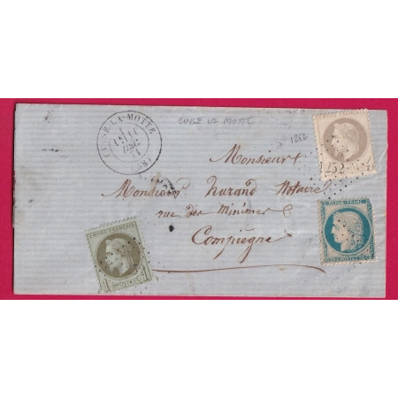 N°25 27 37 PC DU GC 1252 CUISE LA MOTTE OISE POUR COMPIEGNE LETTRE COVER