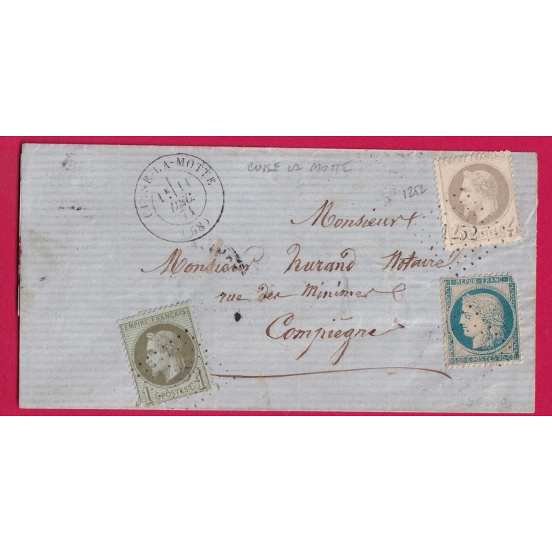 N°25 27 37 PC DU GC 1252 CUISE LA MOTTE OISE POUR COMPIEGNE LETTRE COVER