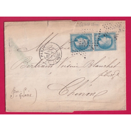 N°29 PAIRE PARIS ETOILE BUREAU CENTRAL GC 1017 CHINON SUR LES TIMBRES INDRE ET LOIRE CURIOSITE LETTRE COVER