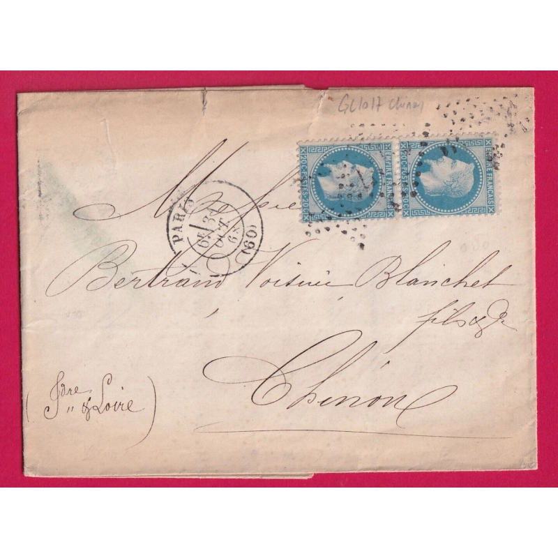 N°29 PAIRE PARIS ETOILE BUREAU CENTRAL GC 1017 CHINON SUR LES TIMBRES INDRE ET LOIRE CURIOSITE LETTRE COVER