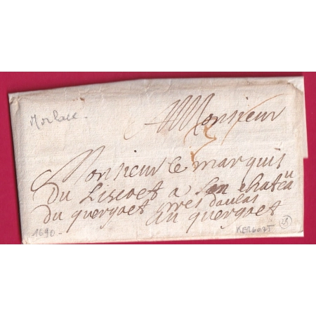 LETTRE DE MORLAIX FINISTERE 1690 POUR CHATEAU DE KERGOAT LETTRE COVER