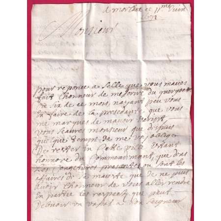 LETTRE DE MORLAIX FINISTERE 1690 POUR CHATEAU DE KERGOAT LETTRE COVER