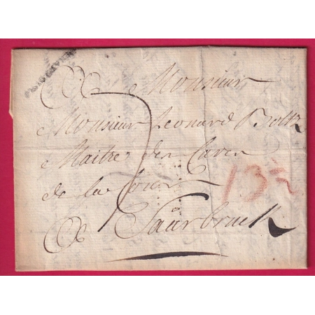 MARQUE DE STRASBOURG BAS RHIN ACHEMINEE DE NUITS COTE D'OR 1783 POUR SAAREBRUCK SARRBRUCKEN ALLEMAGNE LETTRE COVER