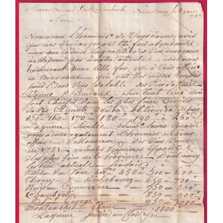 MARQUE DE STRASBOURG BAS RHIN ACHEMINEE DE NUITS COTE D'OR 1783 POUR SAAREBRUCK SARRBRUCKEN ALLEMAGNE LETTRE COVER