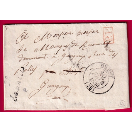 CURSIVE 28 LANNILIS FINISTERE CAD TYPE 13 BREST + PP ROUGE POUR GUINGAMP LETTRE COVER