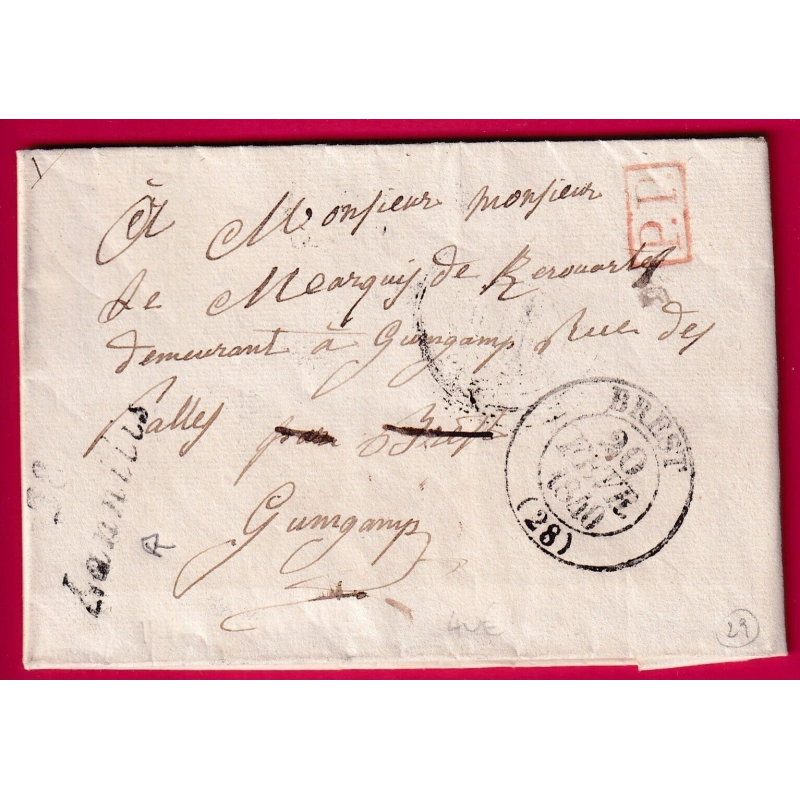CURSIVE 28 LANNILIS FINISTERE CAD TYPE 13 BREST + PP ROUGE POUR GUINGAMP LETTRE COVER