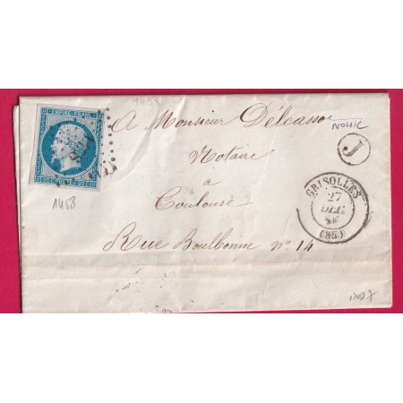 N°14 PC 1458 GRISOLLES TARN ET GARONNE BOITE RURALE J NOHIC POUR TOULOUSE HAUTE GARONNE LETTRE COVER
