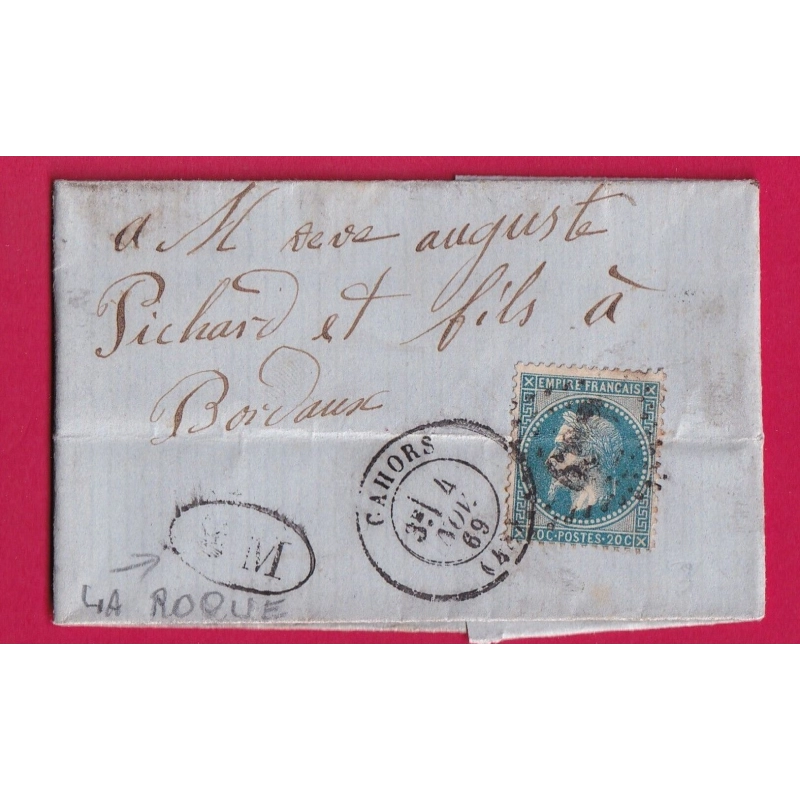 N°29 GC 693 CAHORS LOT BM DE LAROQUE POUR BORDEAUX LETTRE COVER