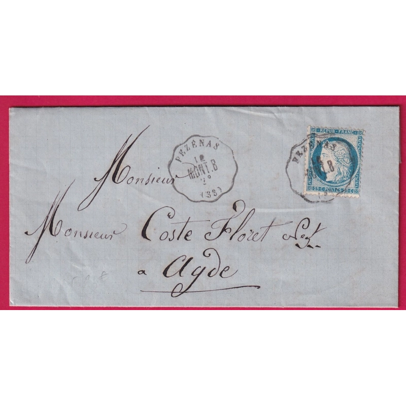 N°60 CONVOYEUR PEZENAS HERAULT POUR AGDE HERAULT LETTRE COVER
