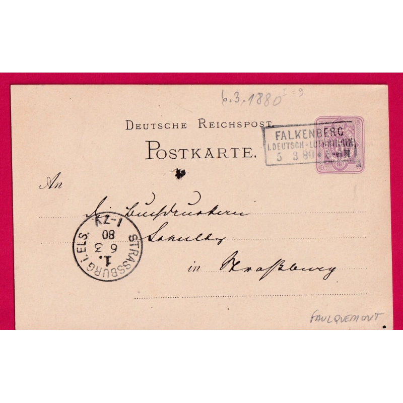 ALSACE LORRAINE ENTIER 5 FAULQUEMONT MOSELLE 1880 LETTRE COVER
