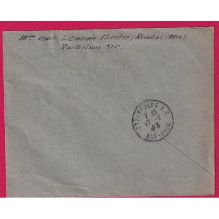 RECOMMANDE PROVISOIRE  N°696 PAIRE ROMBAS MOSELLE POUR STRASBOURG 1946 LETTRE COVER