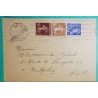N°189 + 235 + 407 MIXTE SEMEUSE MERCURE CARTE POSTALE PUB TIMBRES POSTES AU POIDS JACOMET SETE HERAULT POUR MONTPELLIER