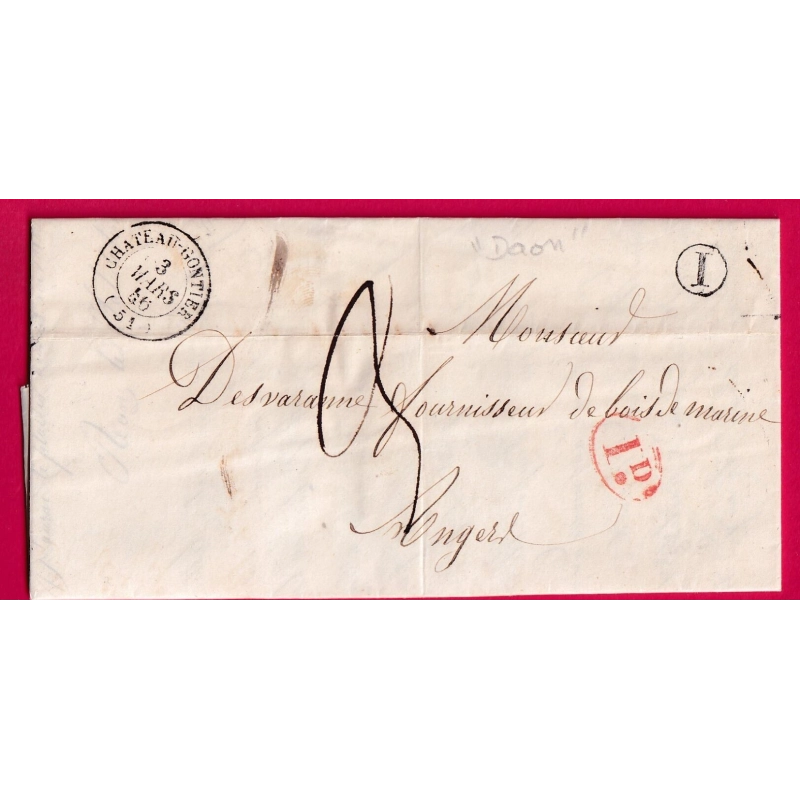 CAD TYPE 15 CHATEAU GONTIER 1846 MAYENNE BOITE RURALE I DAON DECIME RURAL POUR ANGERS LETTRE COVER