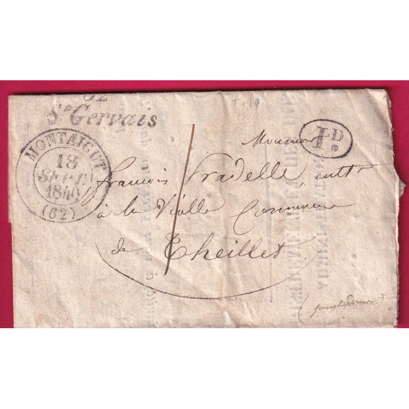 CURSIVE 62 ST GERVAIS PUY DE DOME 1840 DECIME RURAL TAXE LOCAL 1 IMPRIME DOMAINES  POUR THEILLET LETTRE COVER