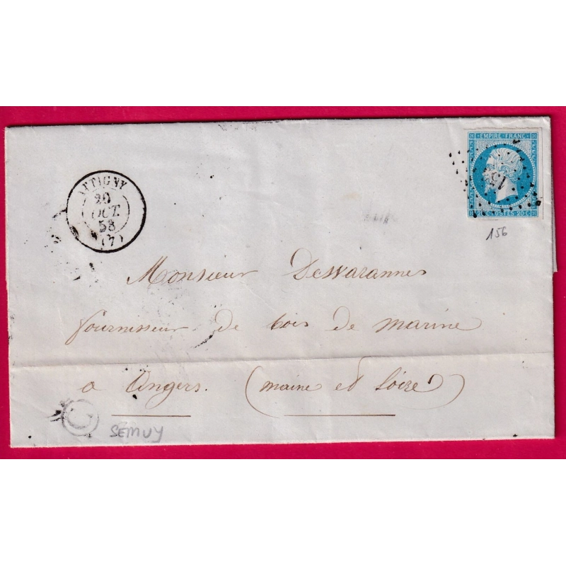 N°14 PC 156 ATTIGNY ARDENNES BOITE RURALE C SEMUY POUR ANGERS LETTRE COVER