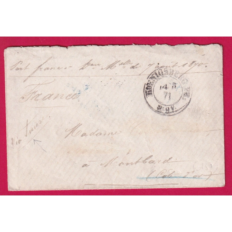 GUERRE 1870 PRISONNIER DE GUERRE KOENIGSBERG PRUSSE ALLEMAGNE POUR MONTBARD COTE D'OR LETTRE COVER