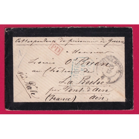 GUERRE 1870 PRISONNIER DE GUERRE COBLENZ PRUSSE ALLEMAGNE POUR LA ROCHE PONT D'AIN VOIE SUISSE PAR BALE LETTRE COVER