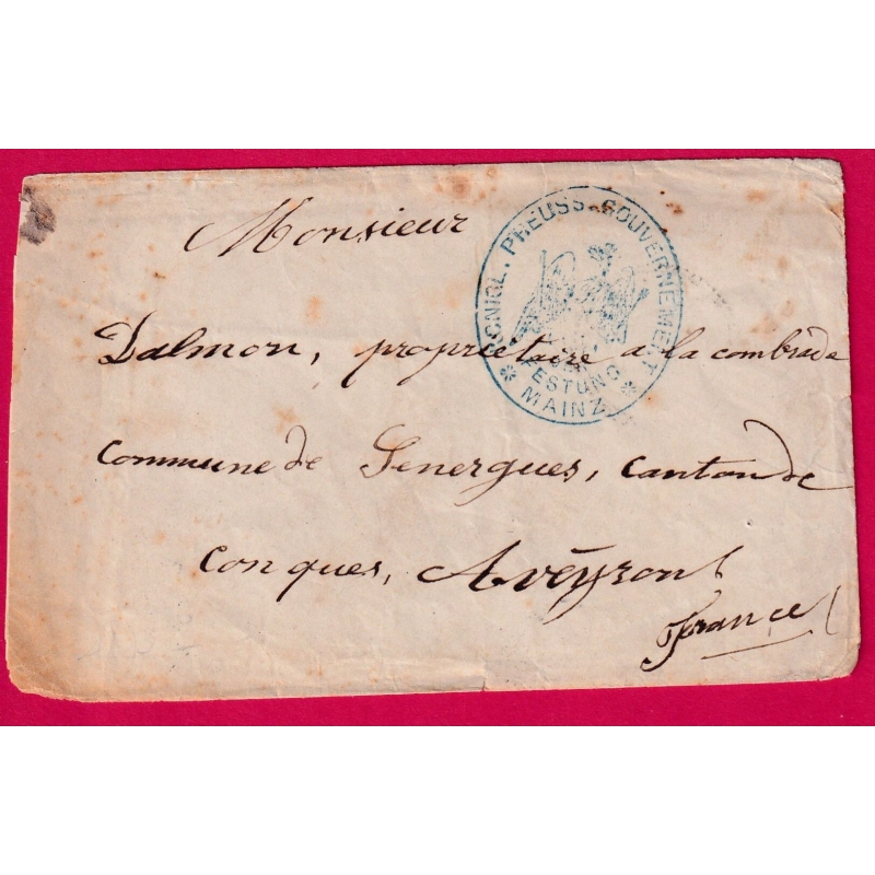 GUERRE 1870 PRISONNIER DE GUERRE MAINZ PRUSSE ALLEMAGNE POUR SENERGUES CONQUES AVEYRON LETTRE COVER