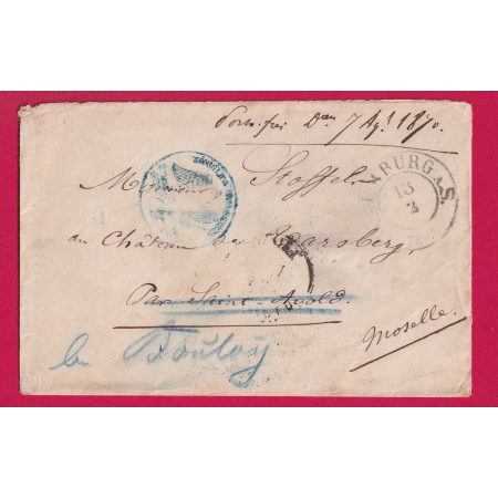 GUERRE 1870 PRISONNIER DE GUERRE HAMBURG PRUSSE ALLEMAGNE POUR ST AVOLD REEXP LE BOULAY MOSELLE 7.8.1870 LETTRE COVER