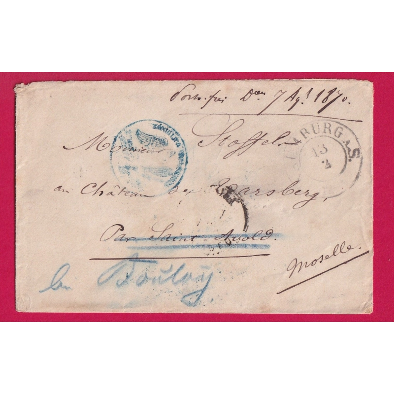 GUERRE 1870 PRISONNIER DE GUERRE HAMBURG PRUSSE ALLEMAGNE POUR ST AVOLD REEXP LE BOULAY MOSELLE 7.8.1870 LETTRE COVER