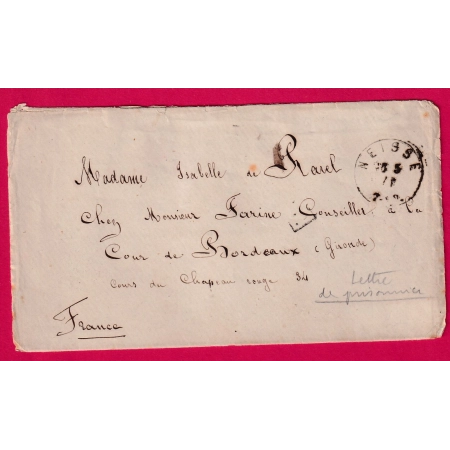 GUERRE 1870 PRISONNIER DE GUERRE EN ALLEMAGNE NEISSE SILESIE POUR BORDEAUX  LETTRE COVER
