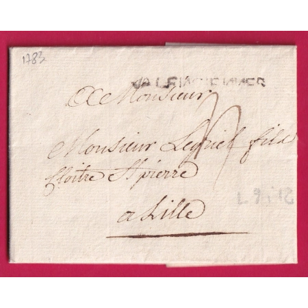 MARQUE VALENCIENNE NORD 1783 LENAIN N°9 INDICE 12 POUR LILLE NORD LETTRE COVER