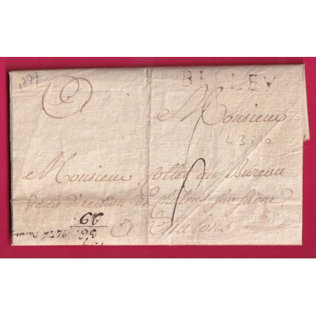 MARQUE BELLEY AIN 1779 LENAIN N°3 INDICE 10 POUR CHALON SUR SAONE ET LOIRE LETTRE COVER