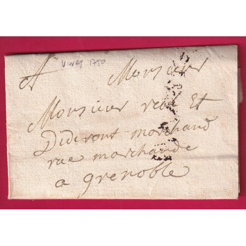 LETTRE PAR PORTEUR VINAY ISERE 1750 POUR GRENOBLE LETTRE COVER