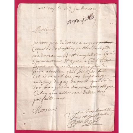 LETTRE PAR PORTEUR VINAY ISERE 1750 POUR GRENOBLE LETTRE COVER