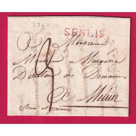 MARQUE 58 SENLIS OISE 1812 POUR MELUN SEINE ET MARNE INDICE 11 LETTRE COVER