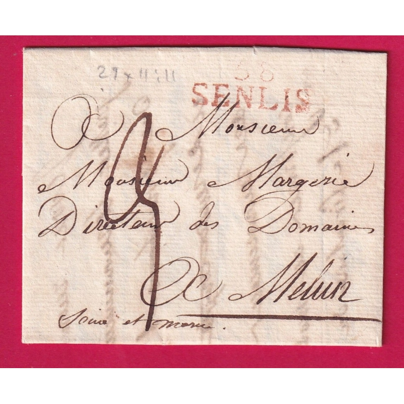 MARQUE 58 SENLIS OISE 1812 POUR MELUN SEINE ET MARNE INDICE 11 LETTRE COVER