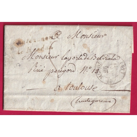 CURSIVE 46 CHATEAUNEUF DE RANDAM LOZERE 44mm POUR TOULOUSE INDICE 17 1833 TEXTE GRANDRIEU LETTRE COVER FRANCE