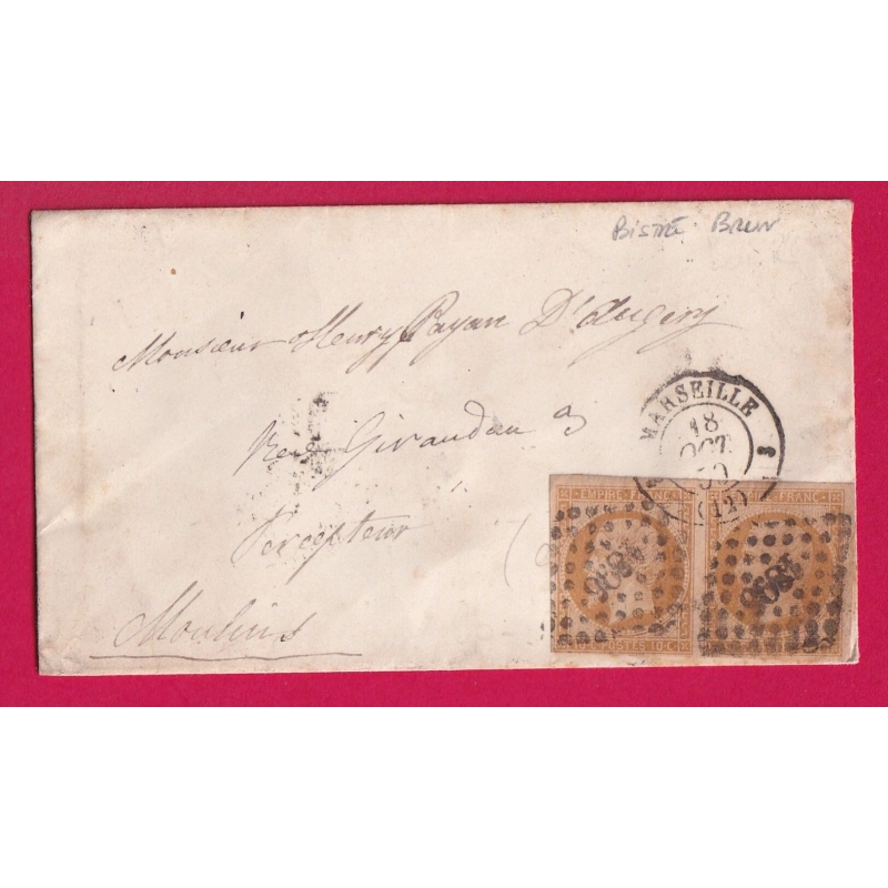 N°13 PAIRE BISTRE BRUN SUR CHAMOIS PC 1896 MARSEILLE POUR MOULINS ALLIER LETTRE COVER