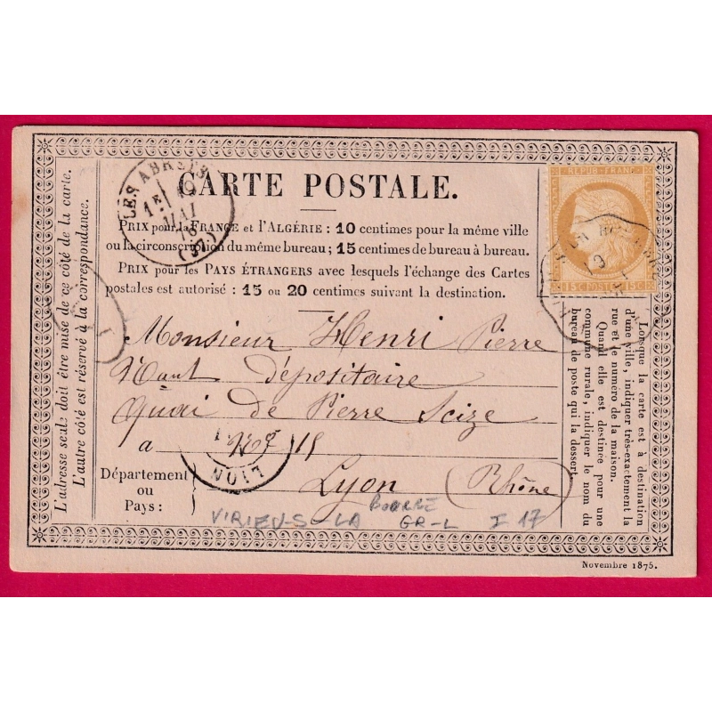 N°55 CONVOYEUR STATION VIRIEU S LA BOURBE ISERE LIGNE GR L INDICE 17 POUR LYON CARTE PRECURSEUR LETTRE COVER