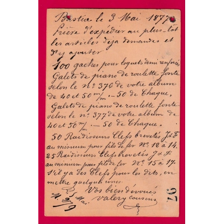 N°77 BASTIA BATEAU A VAPEUR CORSE CARTE PRECURSEUR POUR VRIGNES AUX BOIS ARDENNES INDICE 19 LETTRE COVER