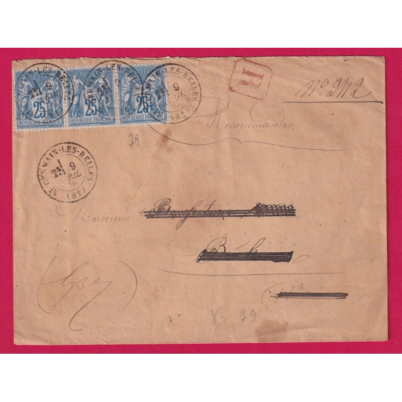 N°79 BANDE DE TROIS ST GERMAIN LES BELLES HAUTE VIENNE RECOMMANDE LETTRE COVER ETIQUETTE PUB