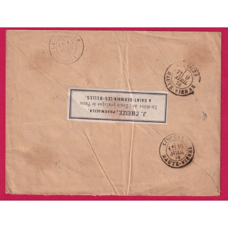 N°79 BANDE DE TROIS ST GERMAIN LES BELLES HAUTE VIENNE RECOMMANDE LETTRE COVER ETIQUETTE PUB