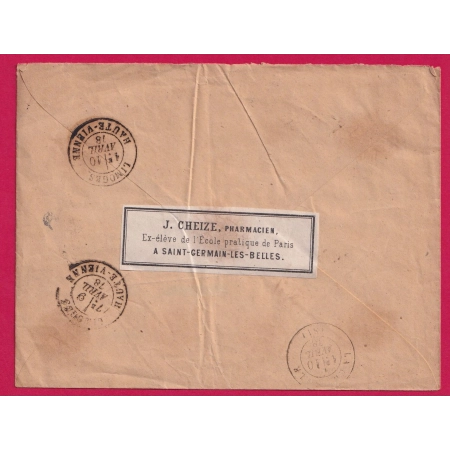 N°79 BANDE DE TROIS ST GERMAIN LES BELLES HAUTE VIENNE RECOMMANDE LETTRE COVER ETIQUETTE PUB