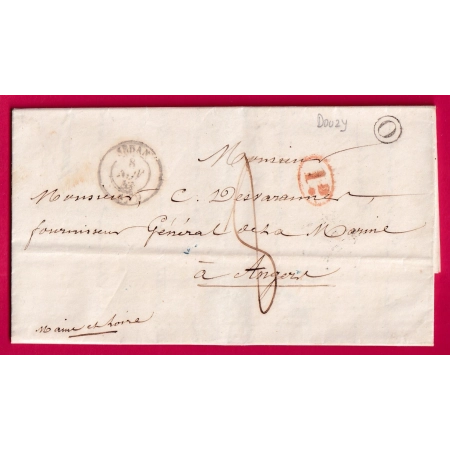 CAD TYPE 15 SEDAN ARDENNES 1845 BOITE RURALE O DOUZY POUR ANGERS MAINE ET LOIRE LETTRE COVER