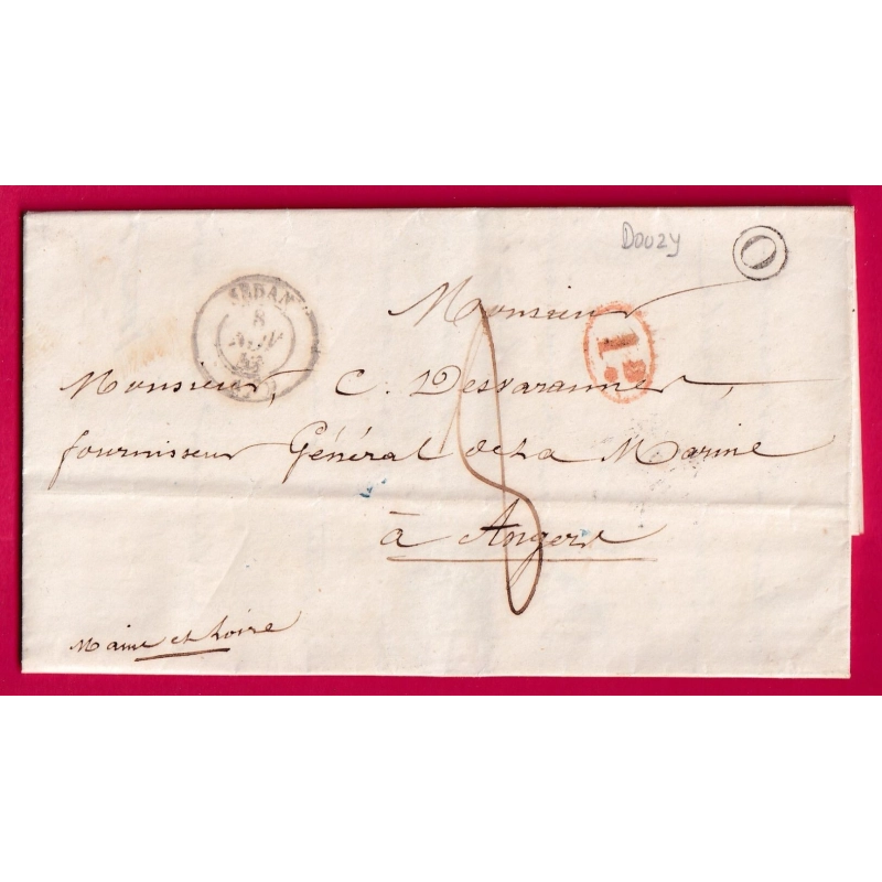 CAD TYPE 15 SEDAN ARDENNES 1845 BOITE RURALE O DOUZY POUR ANGERS MAINE ET LOIRE LETTRE COVER